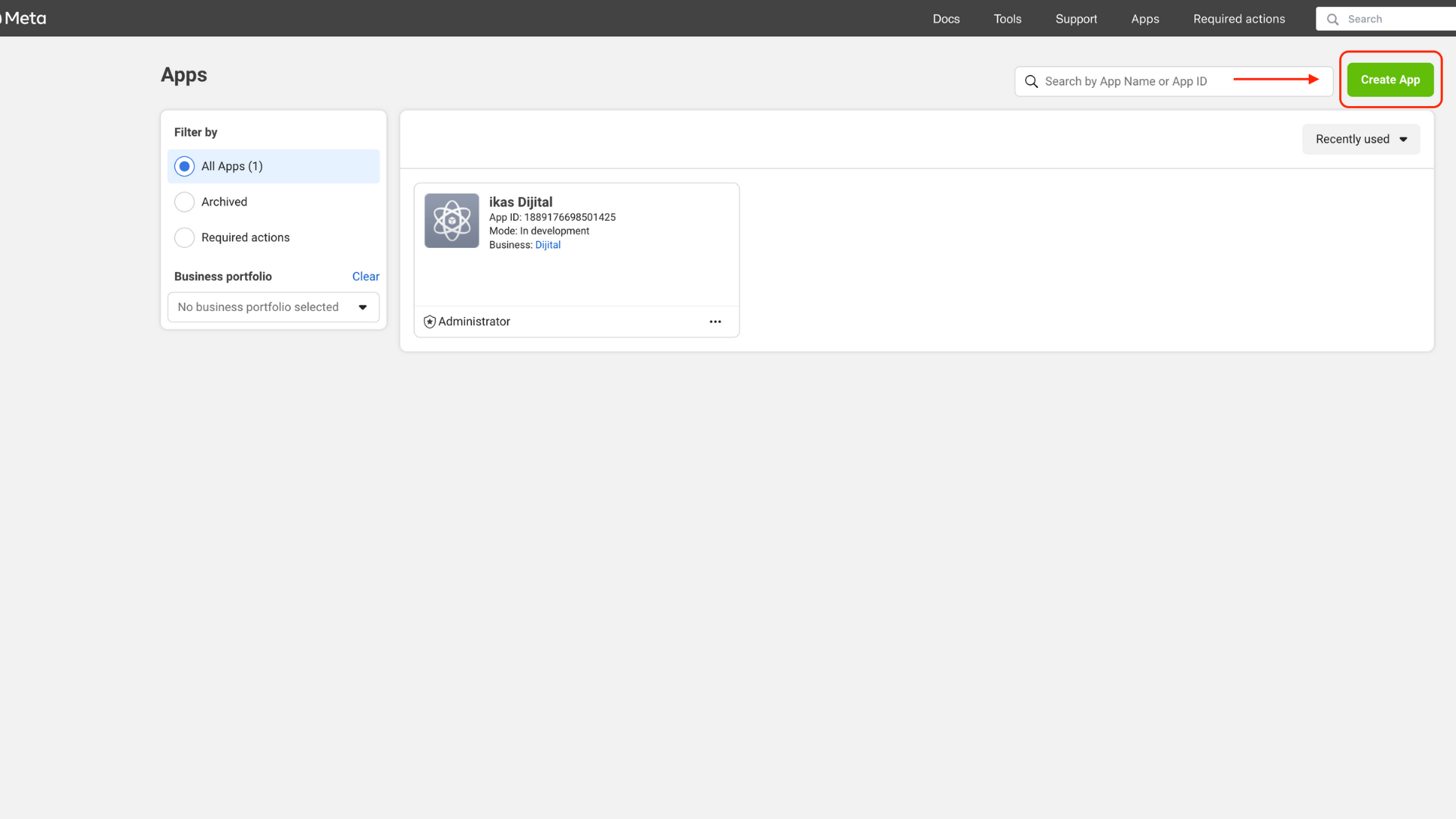 Meta Developers - Create App