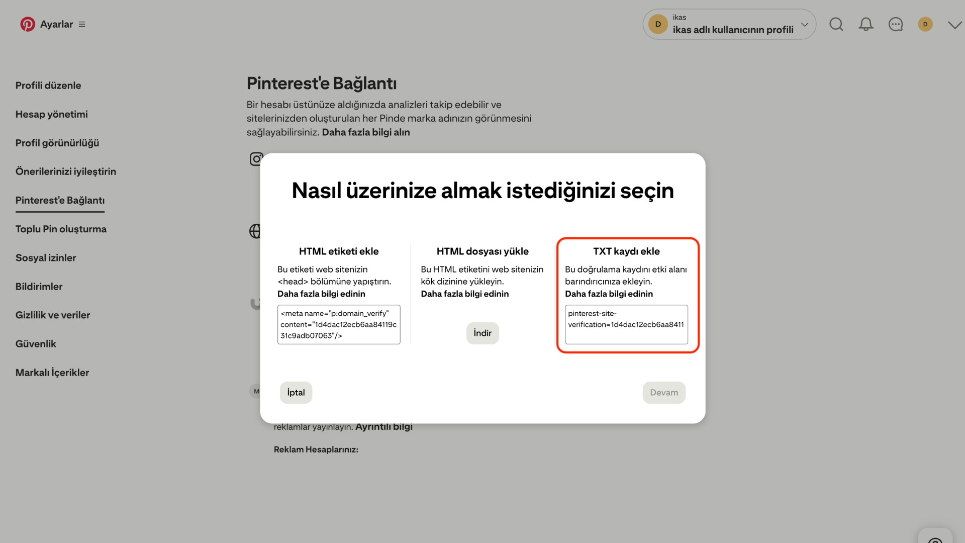 ikas-pinterest-websiteni-uzerine-domain