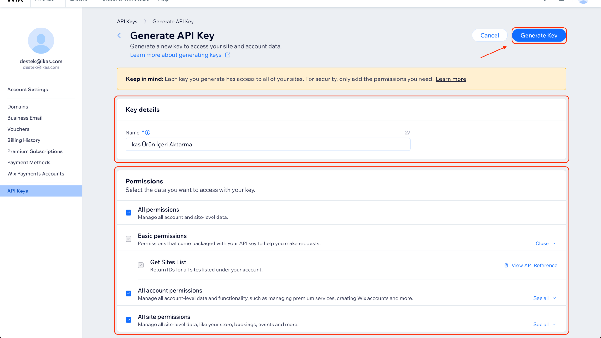migrate-from-wix-generate-api-key